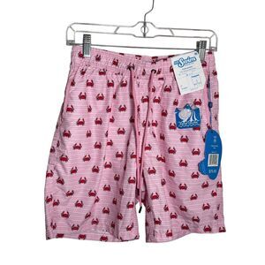 Mr Swim Shorts Men's Medium Pink Lined Crab Drawstring 7" Inseam NWT